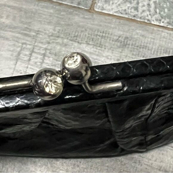 Vintage 90s Y2k Bebe Black Snakeskin Leather Small Evening Handbag Clutch Party - Picture 10 of 13